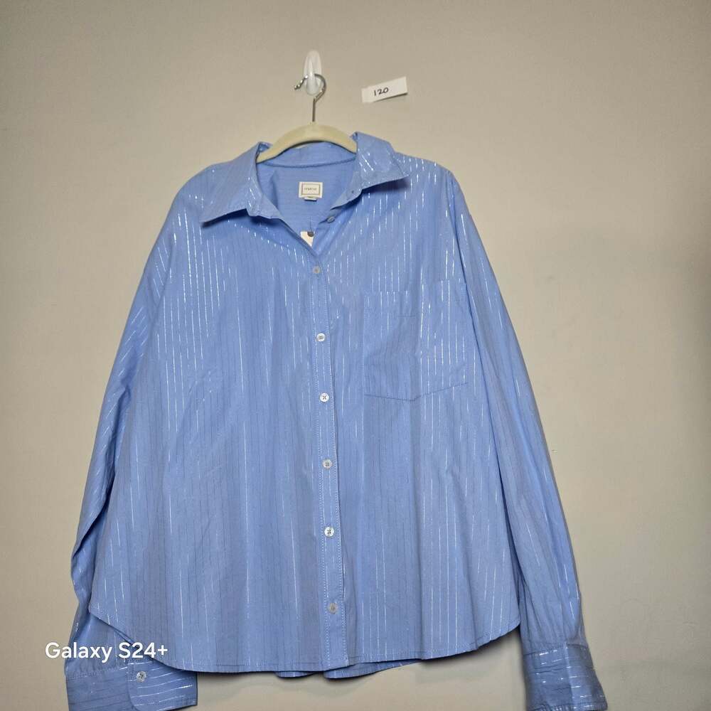 Maeve Blue Metallic Stripe Button-Down Shirt